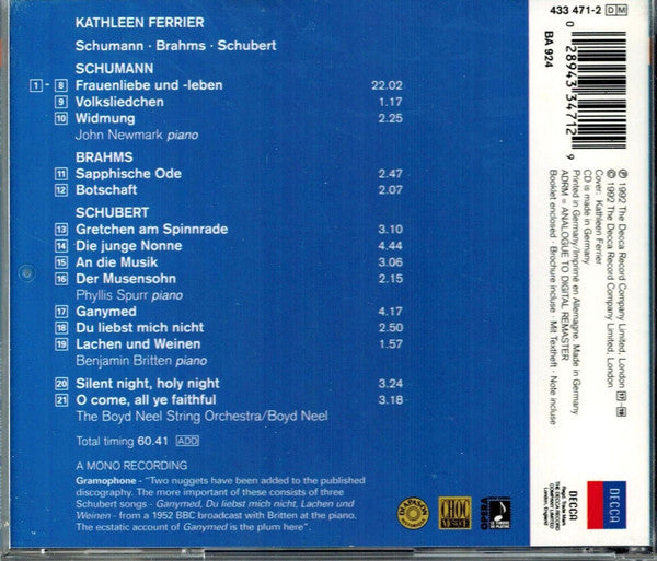 Kathleen Ferrier, Schumann*, Schubert*, Brahms*, Gruber*, Wade* : Schumann • Brahms • Schubert (CD, Album, Mono, RM)