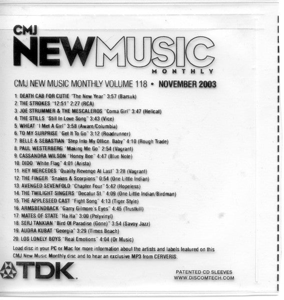 Various : CMJ New Music Monthly Volume 118 November 2003 (CD, Comp, Promo)