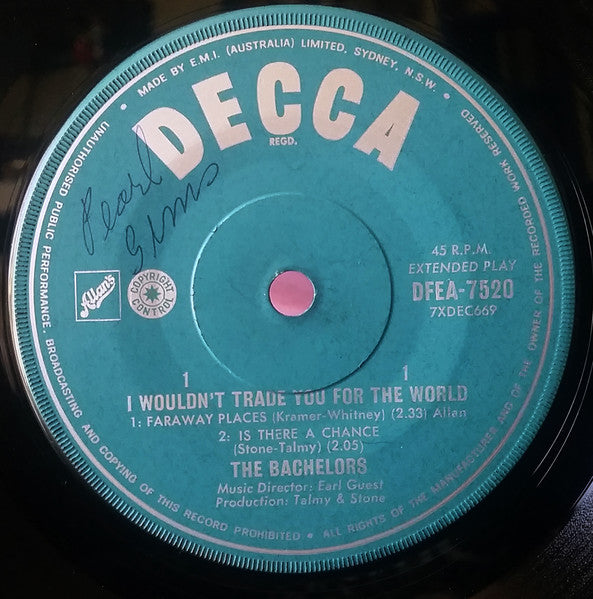 The Bachelors : I Wouldn't Trade You For The World (7", EP, Mono)