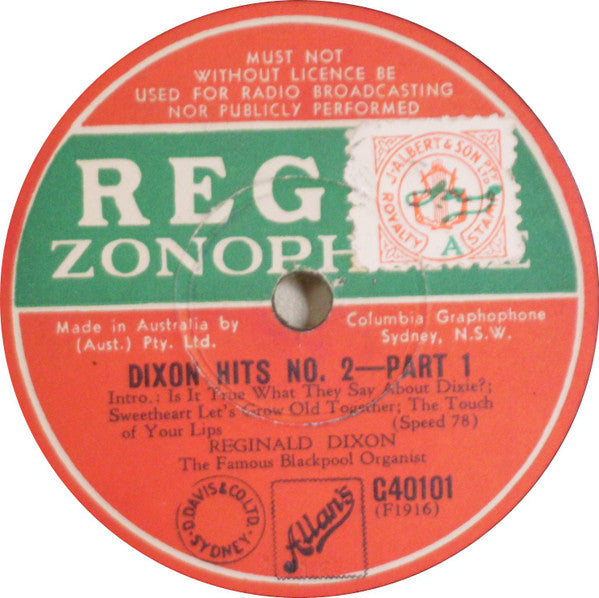 Reginald Dixon : Dixon Hits No. 2 (Shellac, 10", RP)