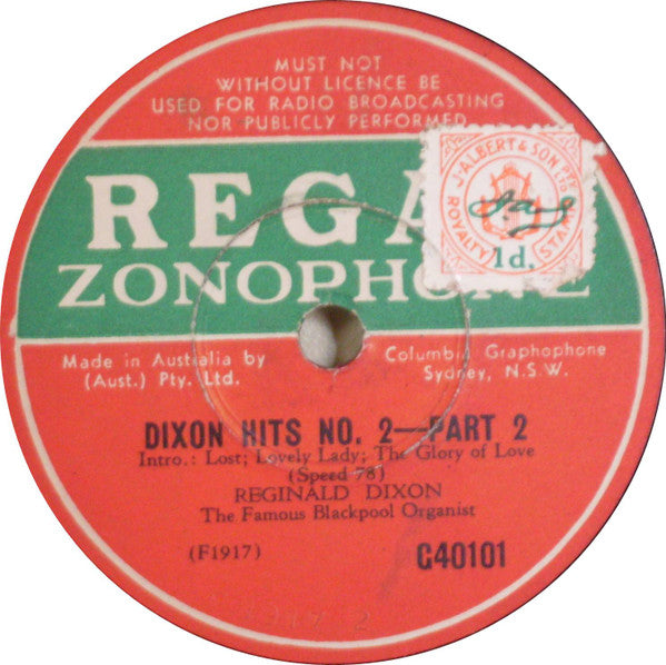 Reginald Dixon : Dixon Hits No. 2 (Shellac, 10", RP)