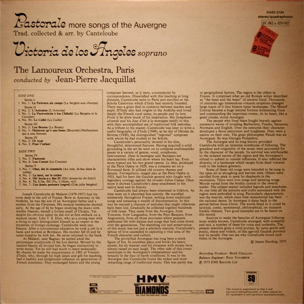 Victoria De Los Angeles, Orchestre Des Concerts Lamoureux, Jean-Pierre Jacquillat, Joseph Canteloube : "Pastorale" - More Songs Of The Auvergne (LP, Album, Quad, Club)