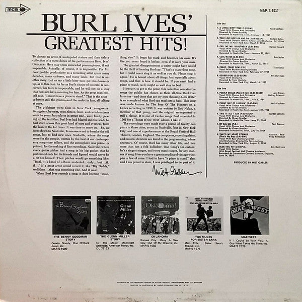 Burl Ives : Burl Ives' Greatest Hits! (LP, Comp, RE)