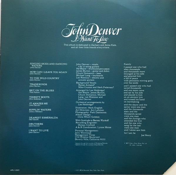 John Denver : I Want To Live (LP, Album)