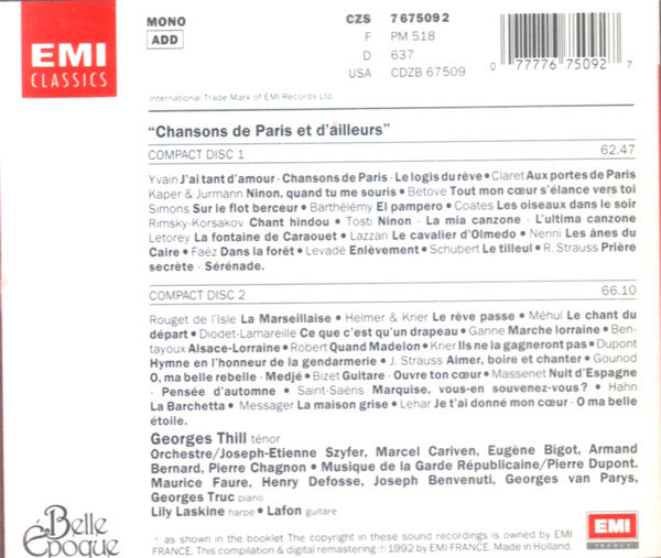 Georges Thill : Chansons De Paris Et D'Ailleurs (2xCD, Comp, Mono)