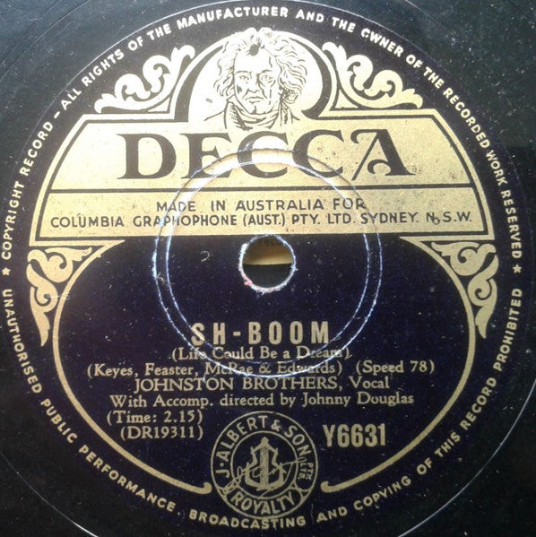 The Johnston Brothers :  West Of Zanzibar / Sh-Boom  (Shellac, 10")
