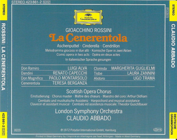 Gioacchino Rossini - Teresa Berganza · Luigi Alva · Renato Capecchi · Paolo Montarsolo · London Symphony Orchestra · Scottish Opera Chorus · Claudio Abbado : La Cenerentola (2xCD, Album, RE, RM + Box, Sli)