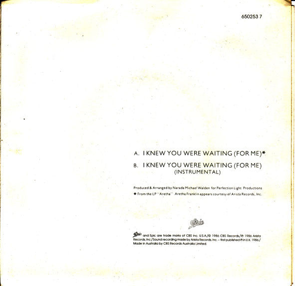 Aretha Franklin & George Michael : I Knew You Were Waiting (For Me) (7", Single)