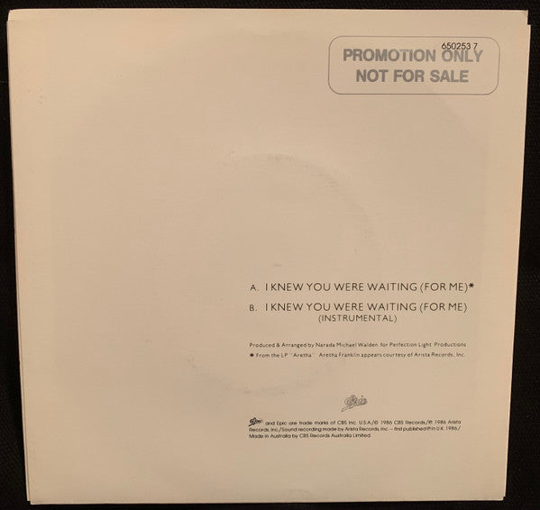 Aretha Franklin & George Michael : I Knew You Were Waiting (For Me) (7", Single)