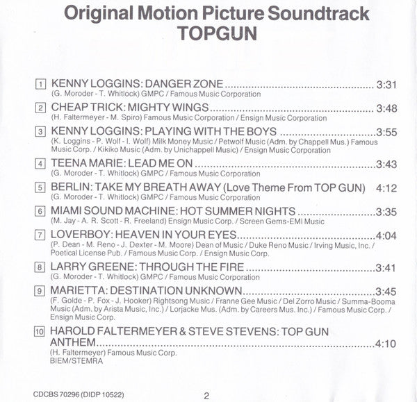 Various : Top Gun - Original Motion Picture Soundtrack (CD, Album, RE)