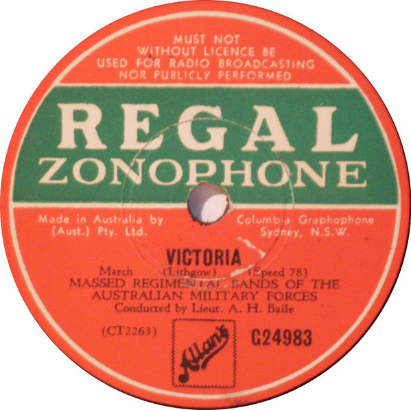 Massed Regimental Bands Of The Australian Military Forces* : Victoria / St. Kilda (Shellac, 10")