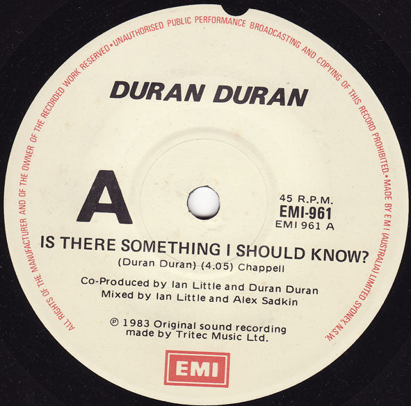 Duran Duran : Is There Something I Should Know? (7", Single)