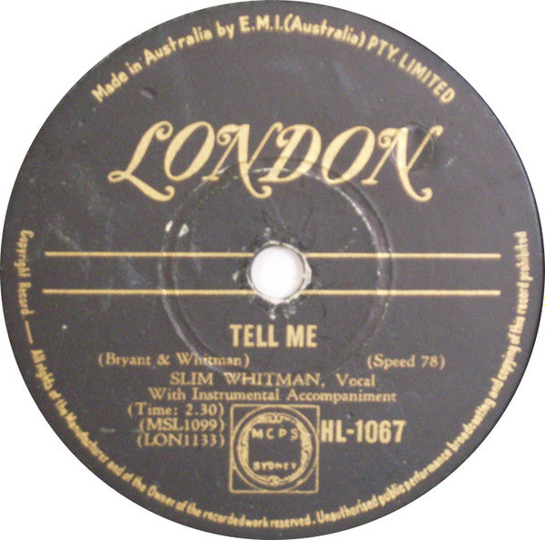 Slim Whitman : Tumbling Tumbleweeds / Tell Me (Shellac, 10")