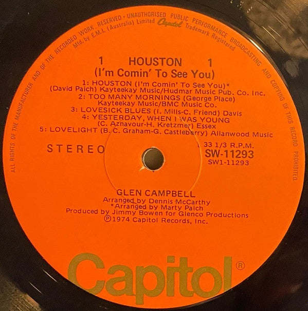 Glen Campbell : Houston (I'm Comin' To See You!) (LP, Album)