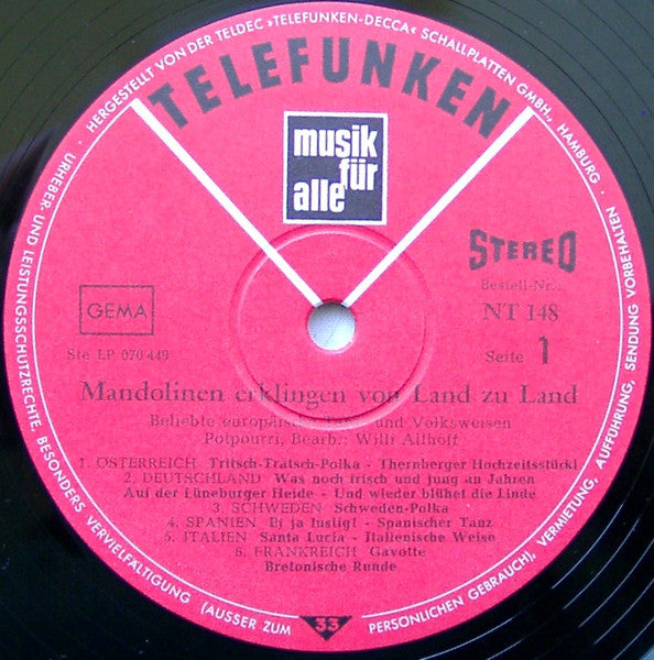 Willi Althoff : Mandolinen erklingen von Land zu Land (LP, Comp)