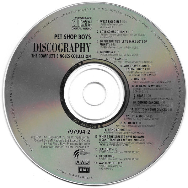 Pet Shop Boys : Discography (The Complete Singles Collection) (CD, Comp, RP, EMI)