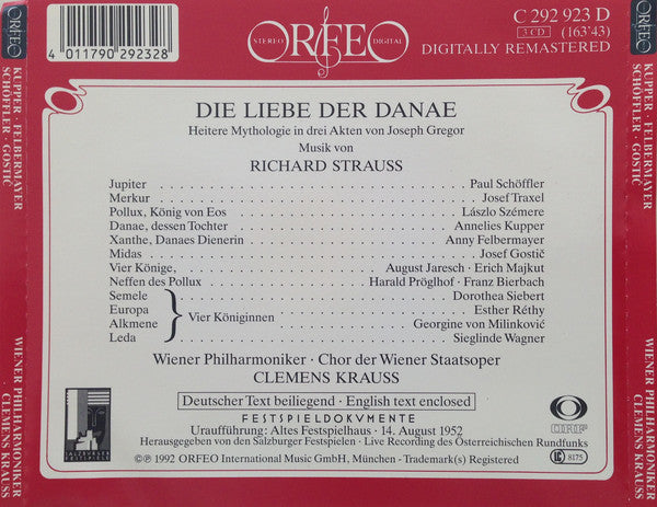 Strauss* - Kupper*, Felbermayer*, Schöffler*, Gostić*, Wiener Philharmoniker, Clemens Krauss : Die Liebe Der Danae (3xCD, Album, Mono, RM)