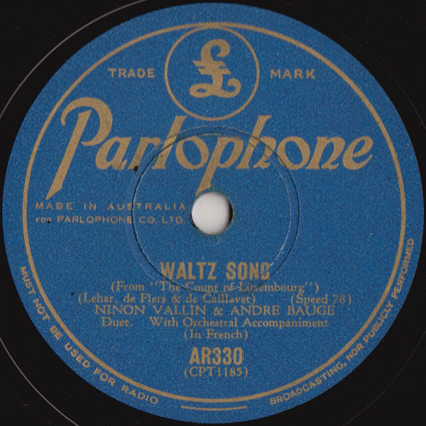 Ninon Vallin & André Baugé : I Love You So / Waltz Song (Shellac, 10")