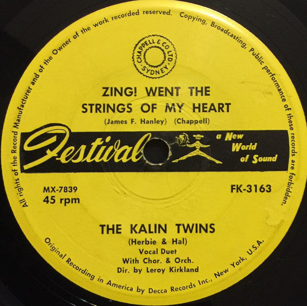 Kalin Twins : Zing! Went The Strings Of My Heart / No Money Can Buy (7", Single)