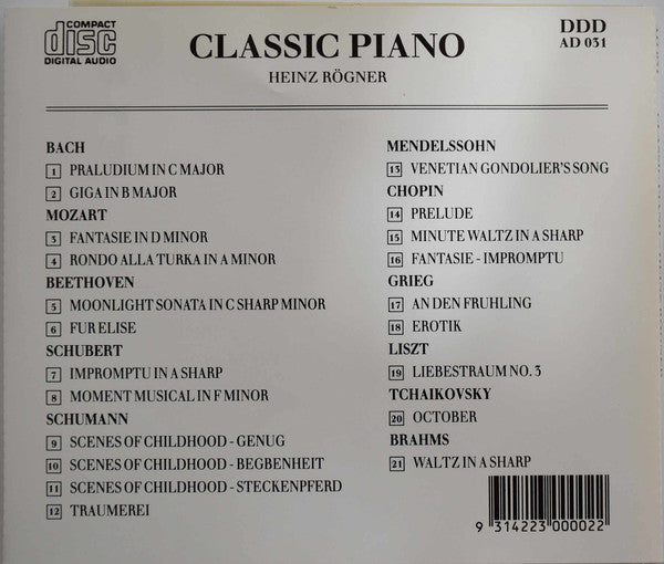 Heinz Rögner : Classic Piano (CD, Comp)