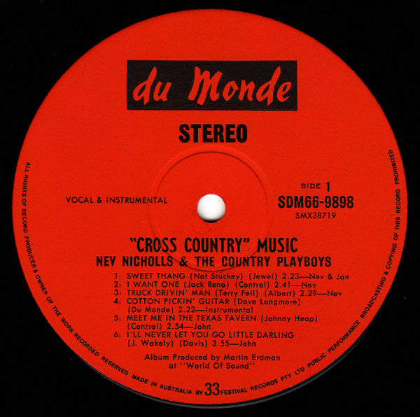 Nev Nicholls : Cross Country Music  (LP, Album)