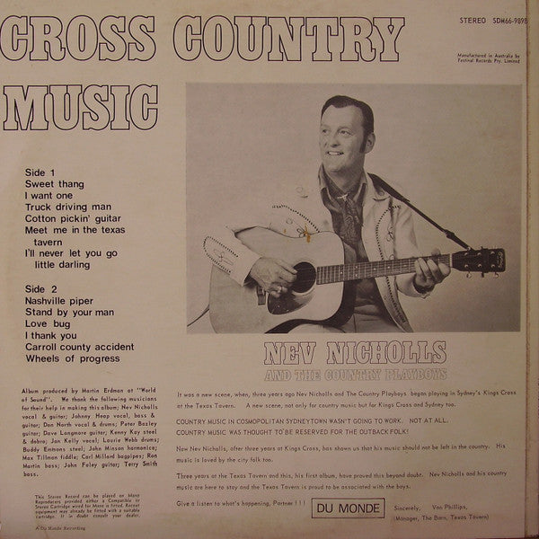 Nev Nicholls : Cross Country Music  (LP, Album)