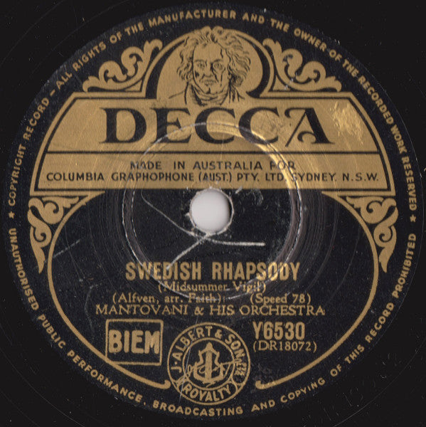 Mantovani And His Orchestra : Swedish Rhapsody / Jamaican Rumba (Shellac, 10")