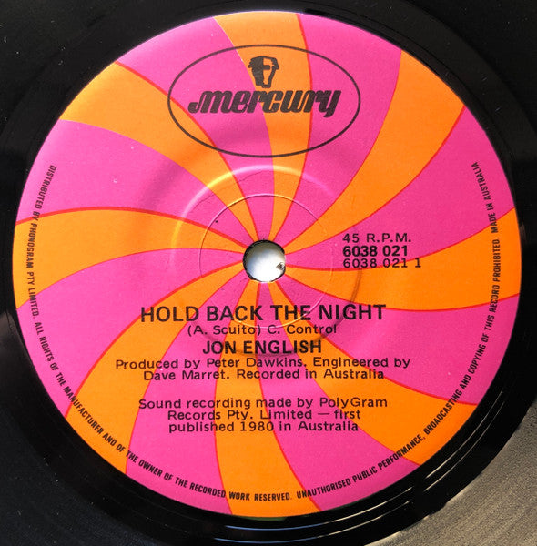 Jon English (3) : Hold Back The Night (7", Single, Pic)