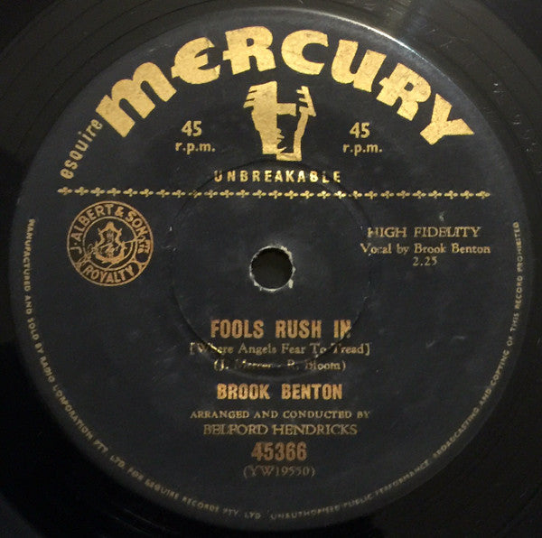 Brook Benton : Fools Rush In (Where Angels Fear To Tread) / Someday You'll Want Me To Want You (7", Single)