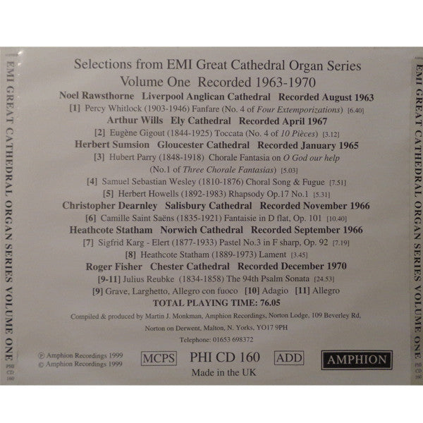 Various : Selections From EMI Great Cathedral Organ Series Volume One Recorded 1963-1970 (CD, Comp, RM)