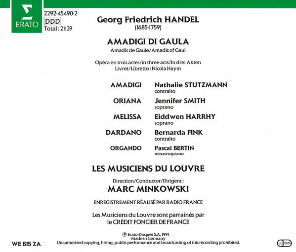 Handel* – Stutzmann*, Smith*, Harrhy*, Fink*, Les Musiciens Du Louvre, Marc Minkowski : Amadigi (2xCD, Album, RP + Box, Sli)