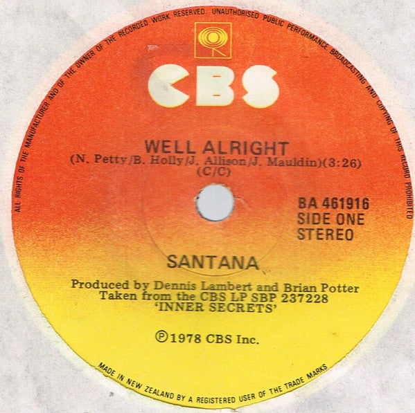 Santana : Well All Right (7", Single)