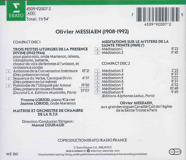 Olivier Messiaen : Trois Petites Liturgies De La Présence Divine / Méditations Sur Le Mystère De La Sainte Trinité (2xCD, Comp, RE)