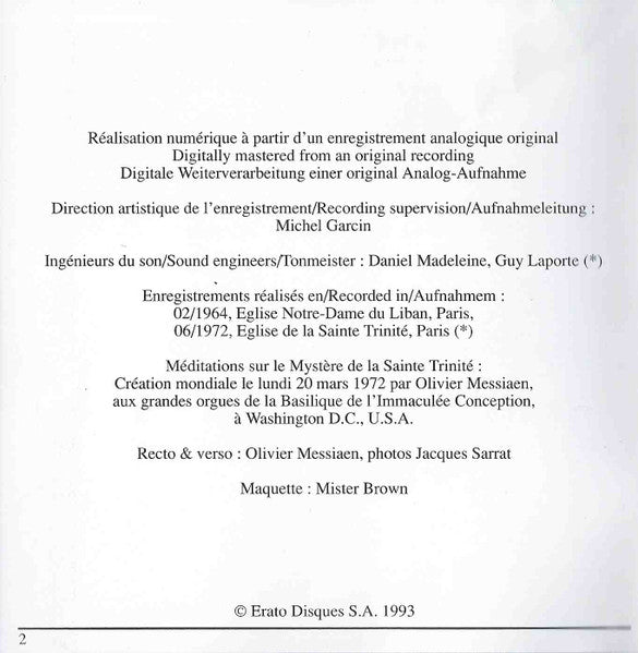 Olivier Messiaen : Trois Petites Liturgies De La Présence Divine / Méditations Sur Le Mystère De La Sainte Trinité (2xCD, Comp, RE)
