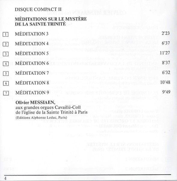 Olivier Messiaen : Trois Petites Liturgies De La Présence Divine / Méditations Sur Le Mystère De La Sainte Trinité (2xCD, Comp, RE)