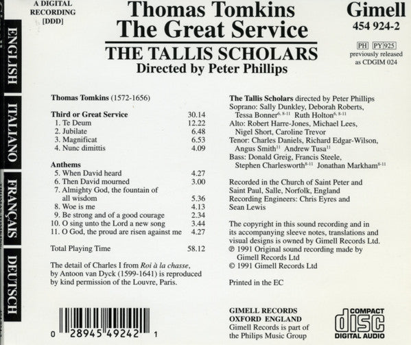 Thomas Tomkins - The Tallis Scholars - Peter Phillips (2) : The Great Service (CD, Album, RE)