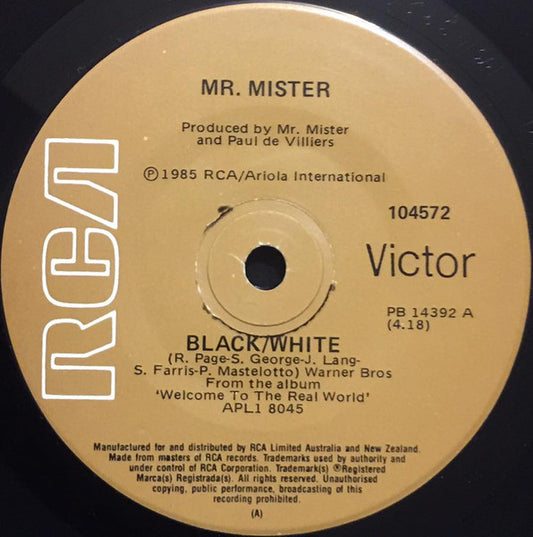 Mr. Mister : Black/White (7", Single)