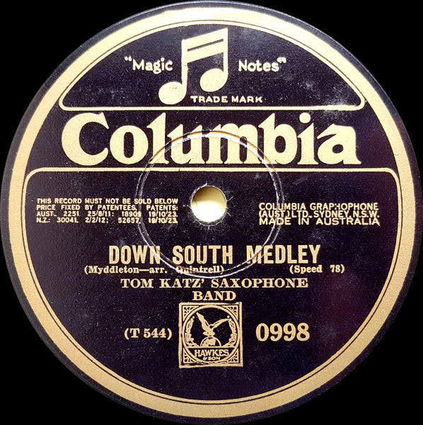 Tom Katz' Saxophone Band : Down South Medley / Medley Of Scottish Airs (Shellac, 10")