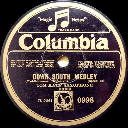 Tom Katz' Saxophone Band : Down South Medley / Medley Of Scottish Airs (Shellac, 10")