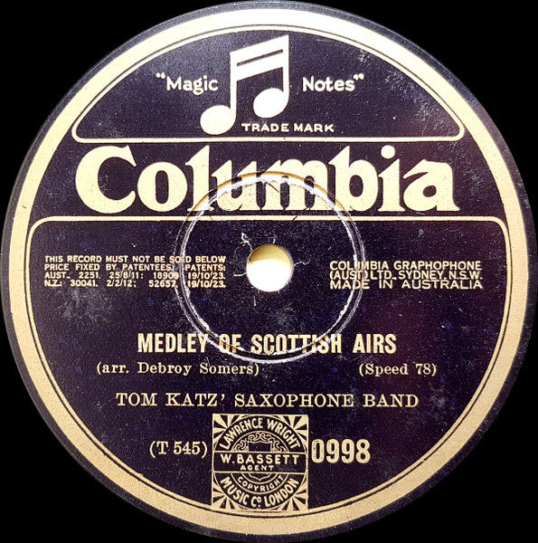Tom Katz' Saxophone Band : Down South Medley / Medley Of Scottish Airs (Shellac, 10")