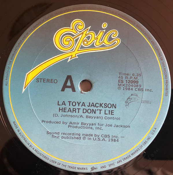 La Toya Jackson : Heart Don't Lie (12", Single)