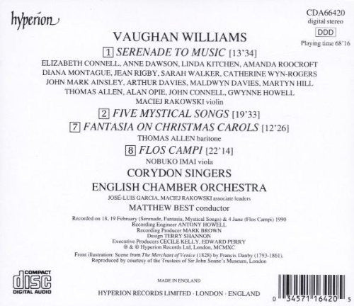 Ralph Vaughan Williams, Sixteen Soloists, Thomas Allen, Nobuko Imai, Corydon Singers, English Chamber Orchestra, Matthew Best (2) : Serenade To Music · Flos Campi · Five Mystical Songs · Fantasia On Christmas Carols (CD, Album)