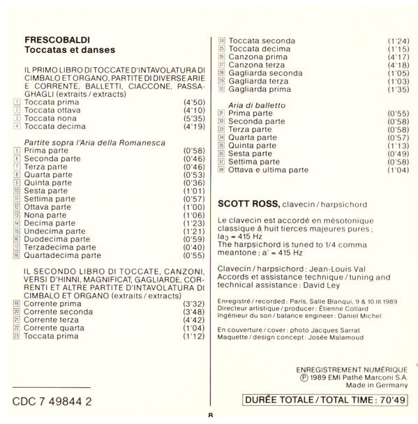 Frescobaldi* - Scott Ross (4) : Toccatas & Danses (CD, Album)