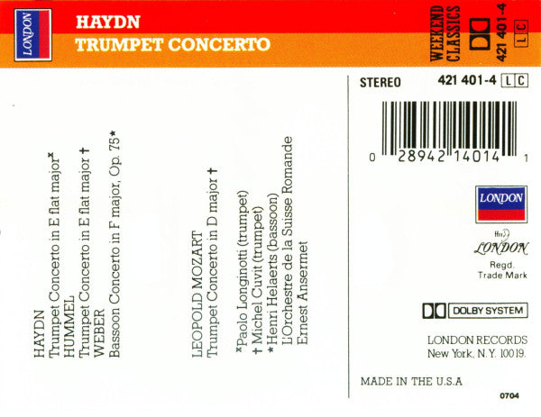 Haydn*, Hummel*, L. Mozart*, Weber* : Trumpet Concerto (Cass, Comp, Dol)