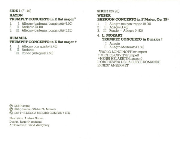 Haydn*, Hummel*, L. Mozart*, Weber* : Trumpet Concerto (Cass, Comp, Dol)