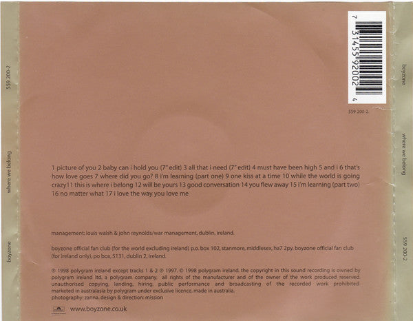Boyzone : Where We Belong (CD, Album)