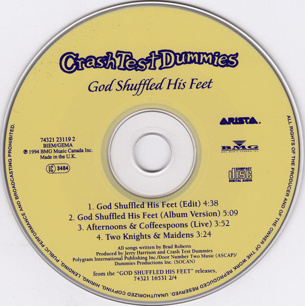 Crash Test Dummies : God Shuffled His Feet (CD, Single)