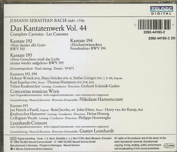 Joh. Sebas. Bach* : Complete Cantatas Vol. 44 (CD, Album)