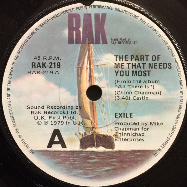 Exile (7) : The Part Of Me That Needs You Most (7", Single)