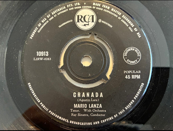 Mario Lanza With Ray Sinatra And His Orchestra : Granada (7", Single, RE)